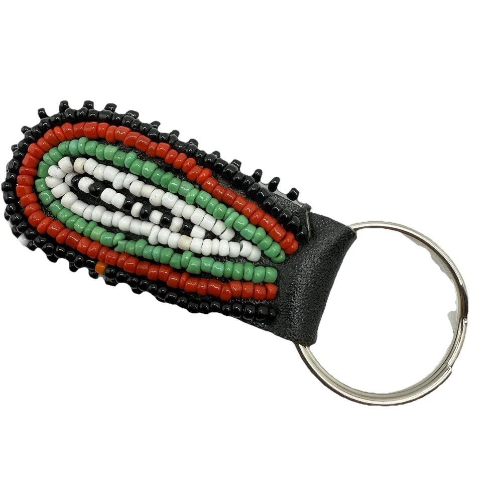 Vintage Colorful Beaded Pendant Keychain Maasai Masai Black Red Green Bag Charm - Picture 6 of 7